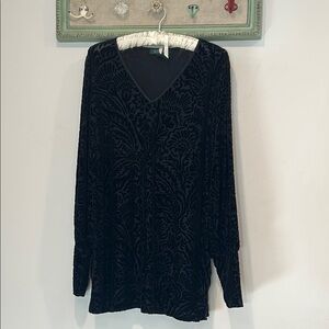 Ralph Lauren Black Velvet Tunic Top Long Sleeve v neck plus size 1X women’s